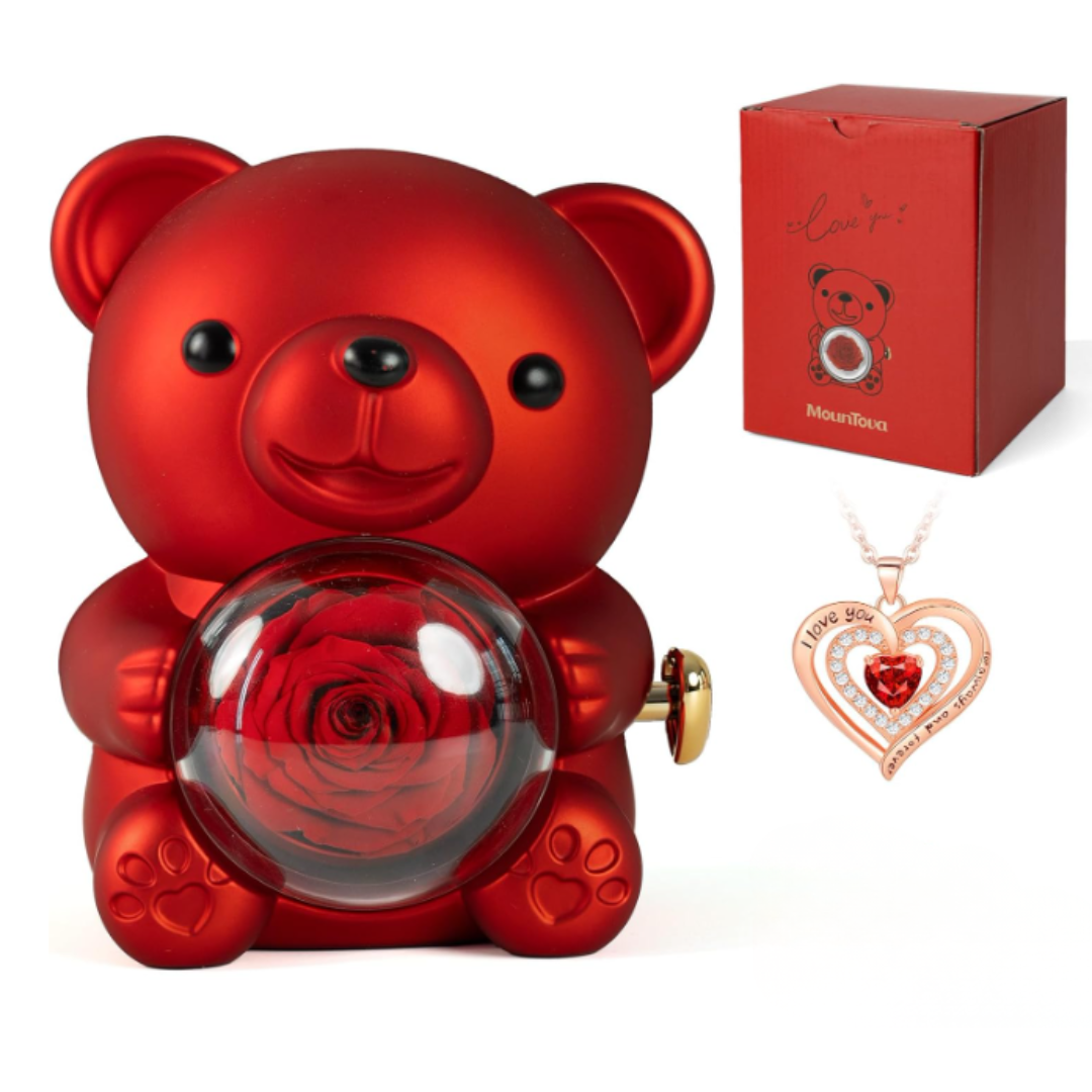 Oso de Amor con Rosa Eterna + Collar